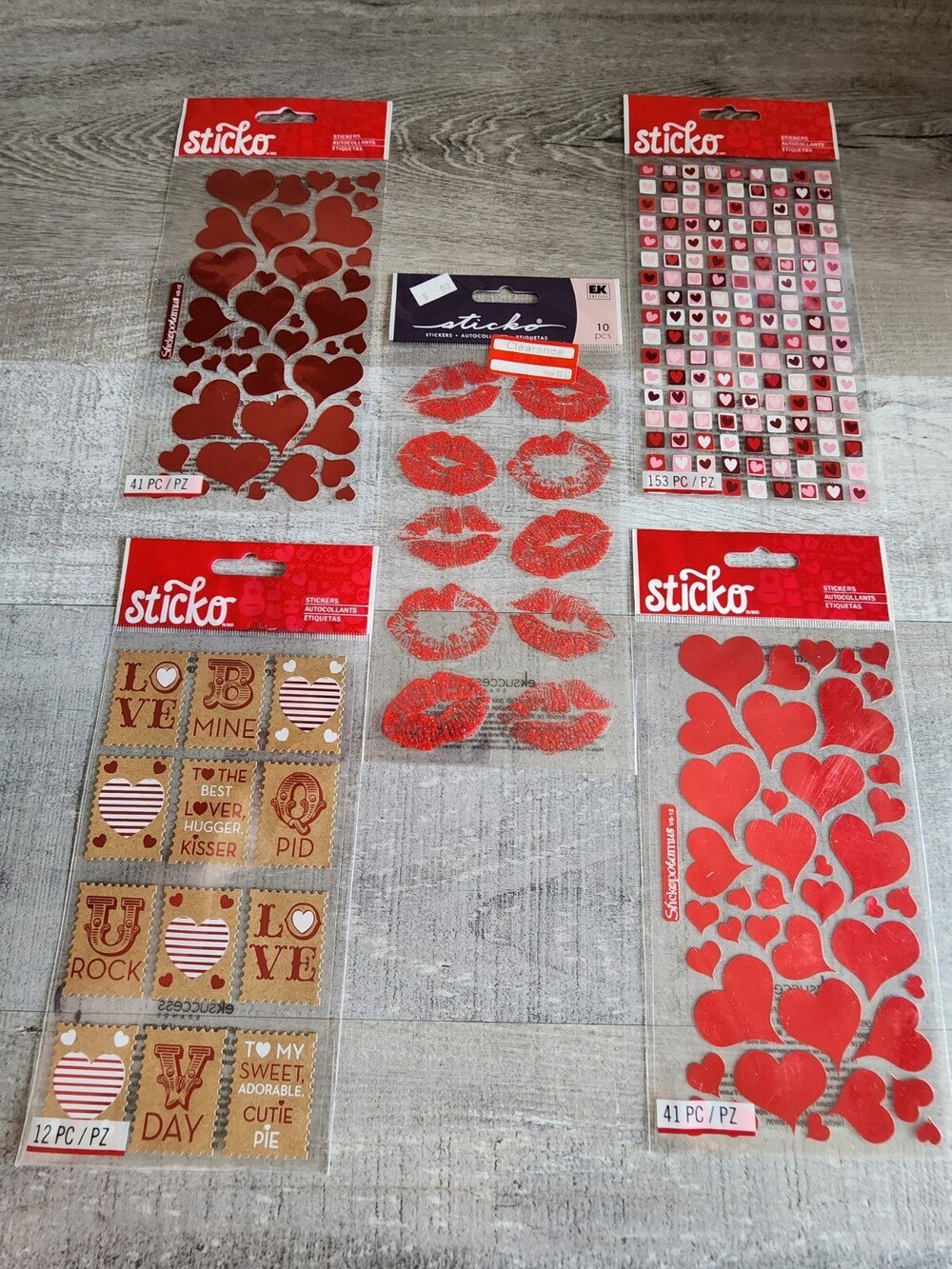 Scrapbook Stickers LOT Love Hearts Lips Valentine's Day Sticko Retired NEW #34